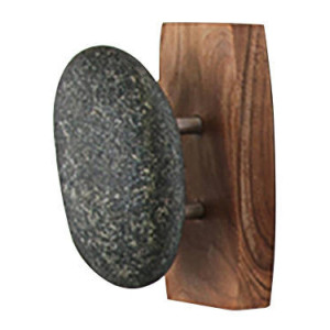 Single Sea Stones Stone Coast Hook/Towel Holder on a Cherry Wood Backplate, Wall Mounted, Natural Stones, Hardwood, Coat Rack, Bathroom Hook