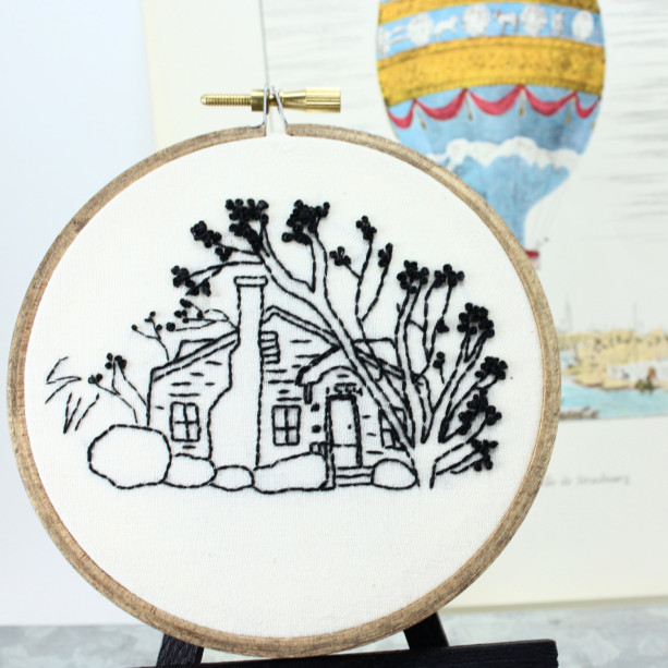 House Portrait, Mothers Day Gift for Mom, Custom Embroidery Hoop Art, Personalized Housewarming Gift, First Home Drawing, Cotton Anniversary