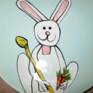 Hand painted Easter plates with Bunny Rabbits