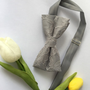 Silver Men's Bow Tie - Gray Lace Bow Tie - Grey Kid's Bow Tie- Platinum Baby Bow Tie