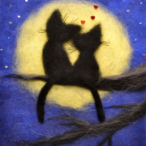 Wool Painitng "Romantic cats"