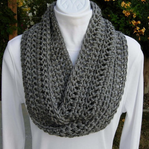 Gray Cowl SCARF Infinity Loop Solid Heather Medium Grey, COLOR OPTIONS Soft Acrylic Lightweight Crochet Knit Skinny Narrow Circle, Ready to Ship in 3 Days