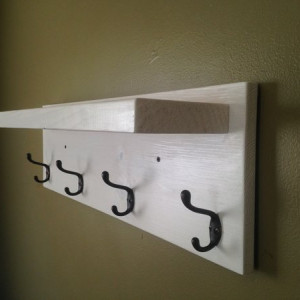 Rustic Design Wood Coat Rack - Oil Rubbed Bronze 4 hook - White stain