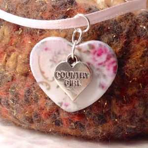 For the Love of the Craft Mixed Media White Country Girl Heart Charm Pendant