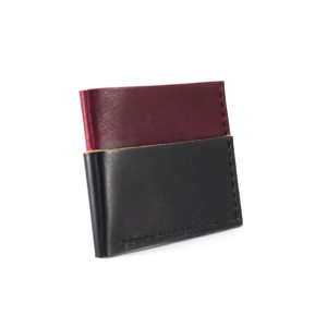 Leather Card and Cash Wallet in Red and Black