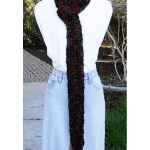 Extra Long Skinny Scarf Dark Brown & Rust Multicolor 100% Acrylic Neck Scarf Women's Narrow Wrap, Soft Thick Crochet Knit, Ready to Ship in 3 Days