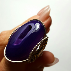 Purple Druzy Ring Huge Statement Size 9 - 10, Sterling Silver