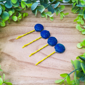 Blue and Yellow Set of 4 Hair Pins | Handmade | Bobby Pins | Girl Hair Accessory | Hair Clips | Hair Barrette | Cotton Fabric | 4 Pack