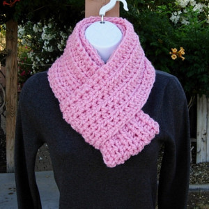 Women's Pink INFINITY COWL SCARF Solid Light Pink, Soft Lightweight Crochet Knit Small Winter Circle Loop, Neck Warmer..Ready to Ship in 3 Days