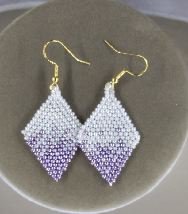 Purple and White Geometric Seed Bead Earrings