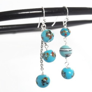 Earrings Blue and Aqua Color Lampwork Beads Handmade Drop Dangle Summer Glass Beads Silver Plated Resort Sea Beach Jewelry Accessory