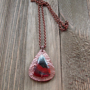 African Bloodstone And Copper Metal Clay Pendant
