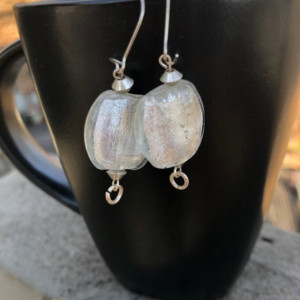White beauties earrings, square glass earrings, bohemian earrings, gypsy earrings, festival earrings, beach life earrings, beaded earrings