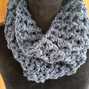 Outlander Cowl Scarf - Outlander Inspired, Claire Sassenach Scarf, Crochet Scarf, Handmade Scarf, Navy Scarf, Infinity Scarf, Gift for Her