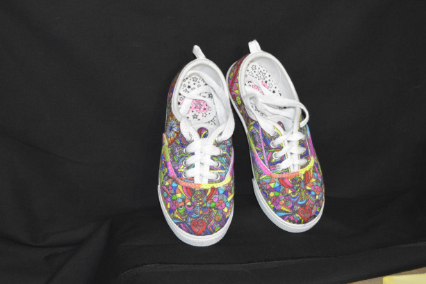 Hand designed and hand painted and colored canvas shoes