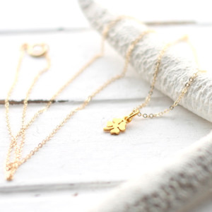 Tiny Gold Four Leaf Clover Pendant Necklace