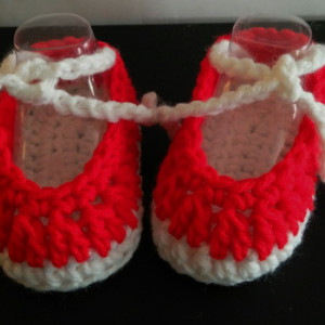 Baby Booties - Ballet Slippers - Red and White