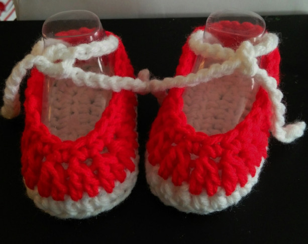 Baby Booties - Ballet Slippers - Red and White