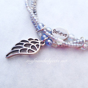Beaded Stacking Bracelets, Believe Angel Wing