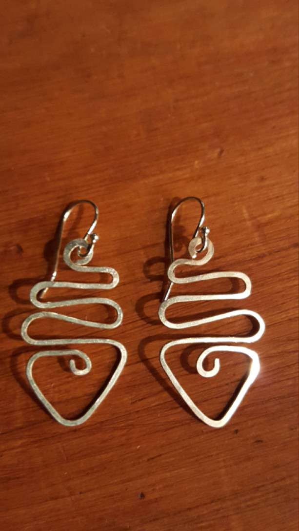 Sterling silver wire fish earrings,  fish jewelry, abstract fish, silver dangle earrings