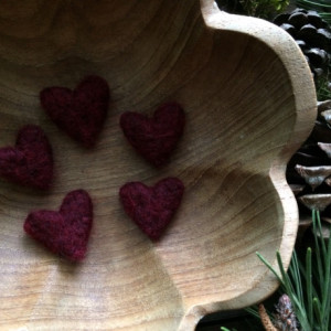 Felted wool hearts, Garnet Red, set of 5, dark red hearts, Valentine's Day gifts under 20, anti-valentine galentine decor, gifts for teacher
