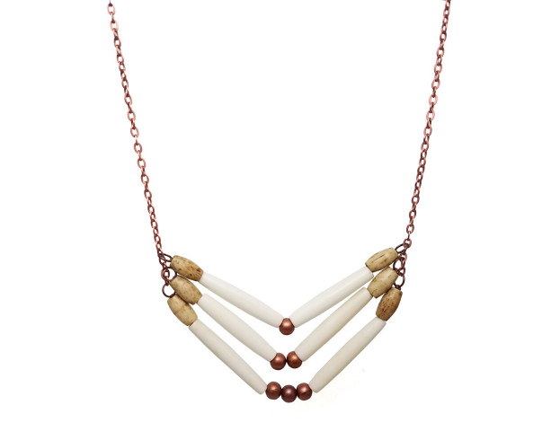 Handmade White 3 Row Buffalo Bone Hairpipe Beads Tribal Breastplate Style Necklace