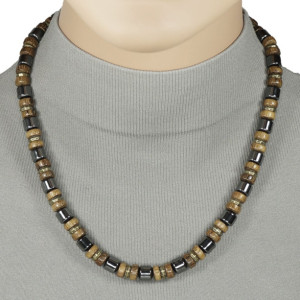 Free Shipping - Handmade Men’s Hematite and Wood Beaded Necklace – 20 inch