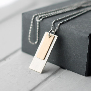 Layered Silver and Gold Hammered Rectangle Necklace