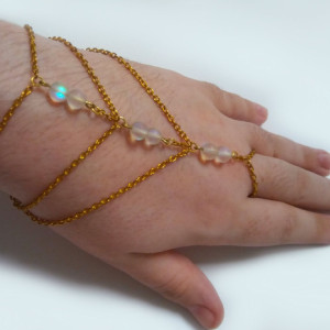 Gold and Opalized Glass Hand Chain
