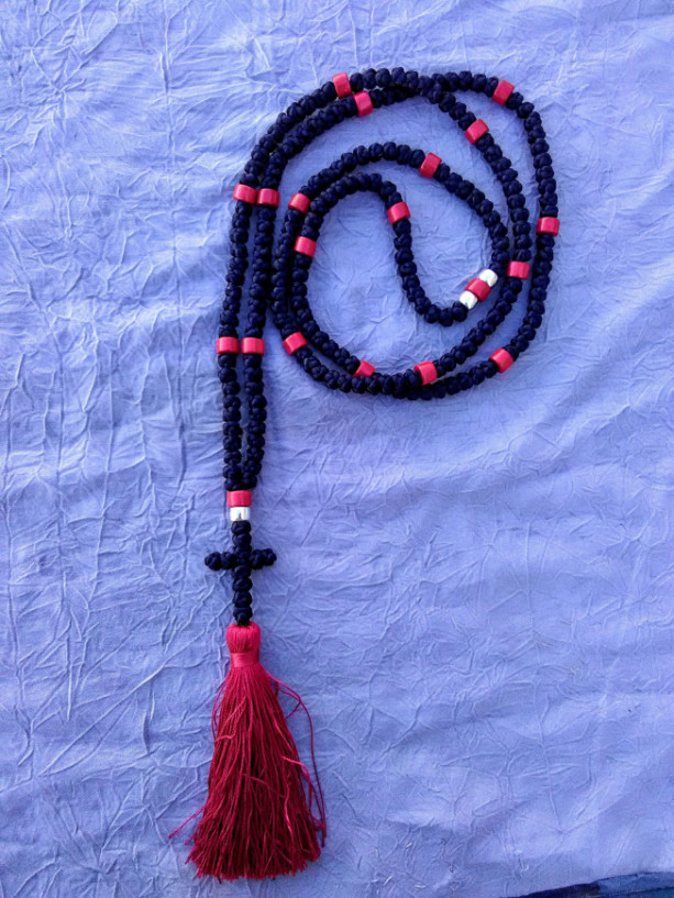 komboskini/orthodox prayer rope 200 knot- black / red tassel