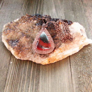 African Bloodstone And Copper Metal Clay Pendant