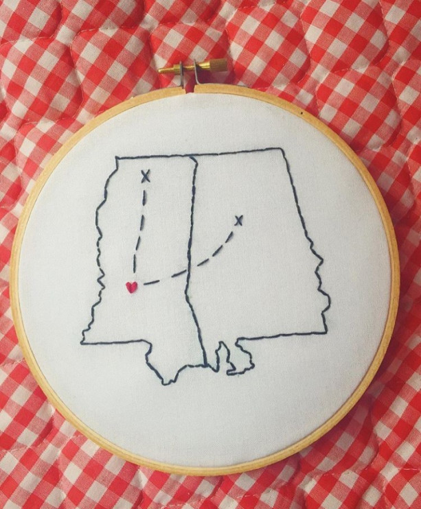 Custom 2 State/Country Embroidery Hoop Art