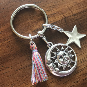 Celestial Tassel Keychain, Celestial Keyring, Bag Charm, Purse Clip, Car Accessories, Gift for Her, Moon and Star Keychain, Graduation Gift