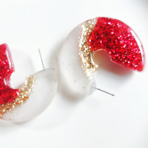 Red glitter resin chunky hoop earrings