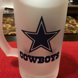 Custom Made Dallas Cowboys Frosted Beer Stein 16 oz Glass Mug