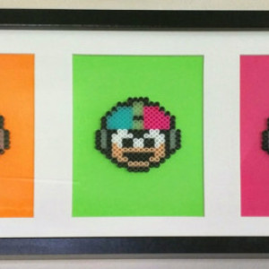 Neon Mega Man Trio Framed & Matted Perler Art NES Retro Gamer Gifts- Retro- Geekery- Fan Art