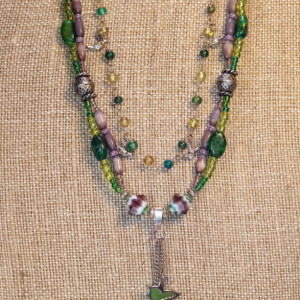 Purple and Green Bird Necklace
