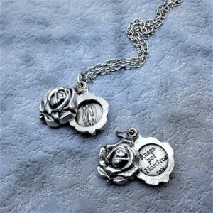 Personalized Sliding Rose Locket Style Our Lady of Guadalupe Necklace