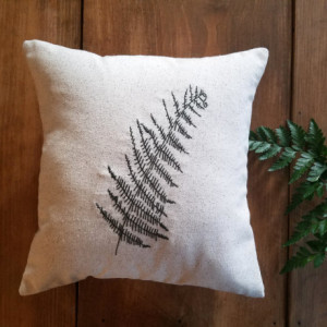 Embroidered Fern Pillow Cover - size 16x16