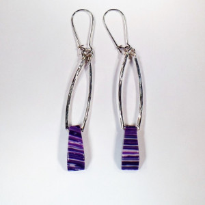Art Deco Dangle Earrings - Purple Vintage Beads - Retro Earrings - Silver Dangle Earrings
