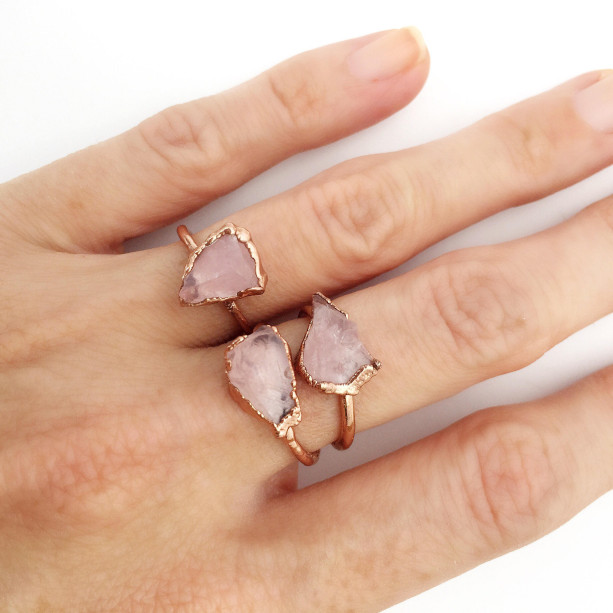copper rose quartz ring
