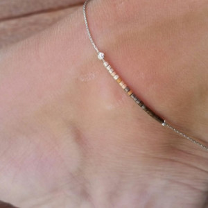 Minimalist delicate beaded anklet