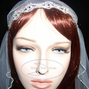 Juliet Cap Veil rhinestone edged veil with rhinestone appliqued faux cap - elbow length