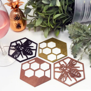 Bee Coasters, Laser Cut Coasters, Wood Coasters, Home Decor, Insect Decor