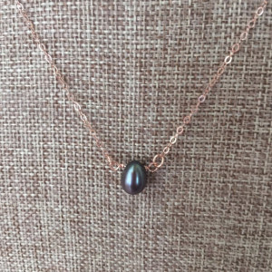 Small Black Pearl Necklace with Choice of 14k Rose Gold Filled Necklace Length of 16 or 18