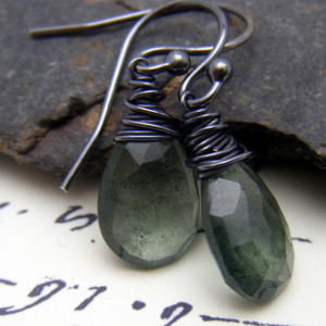 Moss Aquamarine and Sterling Silver Earrings