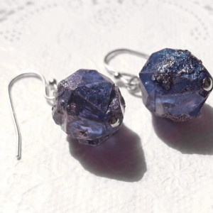 Earrings Navy Color Plastic Beads Looks Like Meteorite or Crystal Galaxy Vintage Beads Drop Dangle Jewelry Accessory Space Cosmo		