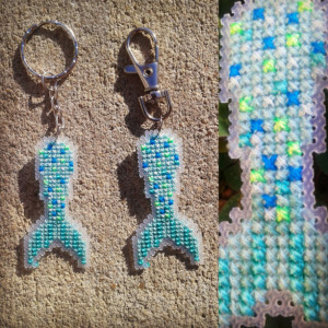 Mermaid Tail Cross Stitch- Keychain, Zipper Pull, Magnet, or Ornament (Original Pattern)