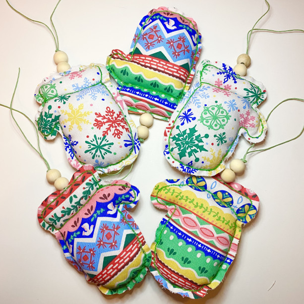 Hand Stitched Winter Mitten Ornaments/Decor