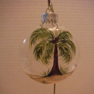 Ornament, glass, Palm Trees, hand painted